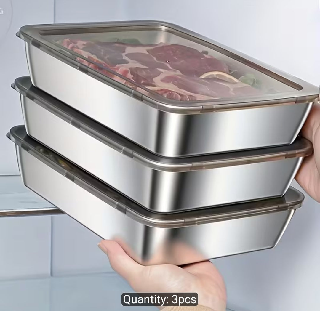 3pcs Set of Stainless Steel Food Storage Containers, Leak-Proof, baking trays