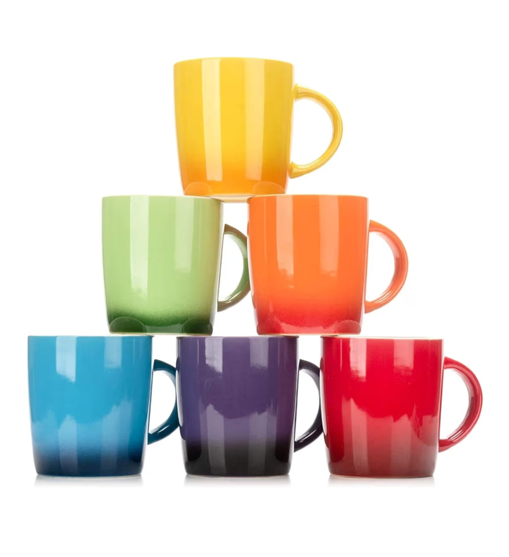 Colourfully mugs Set of 6 Colourful Stoneware Coffee Tea Mugs Microwave Safe