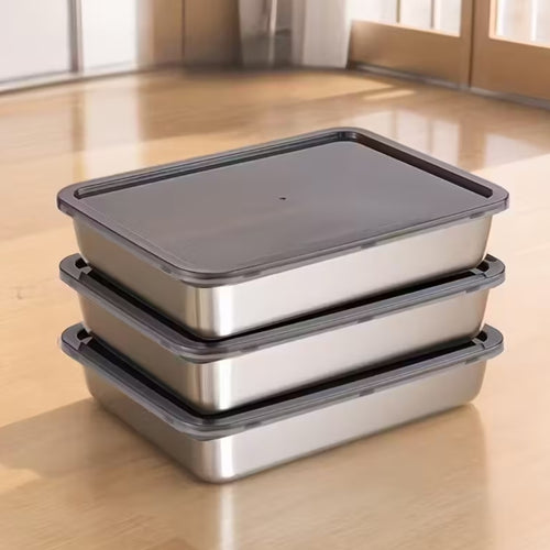 3pcs Set of Stainless Steel Food Storage Containers, Leak-Proof, baking trays