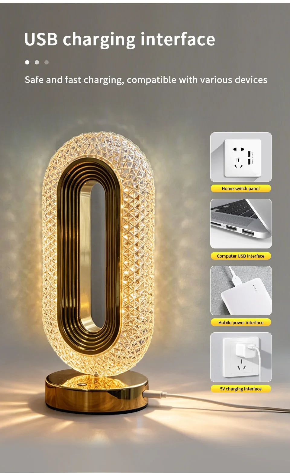 Rechargeable LED Crystal Table Lamp Touch