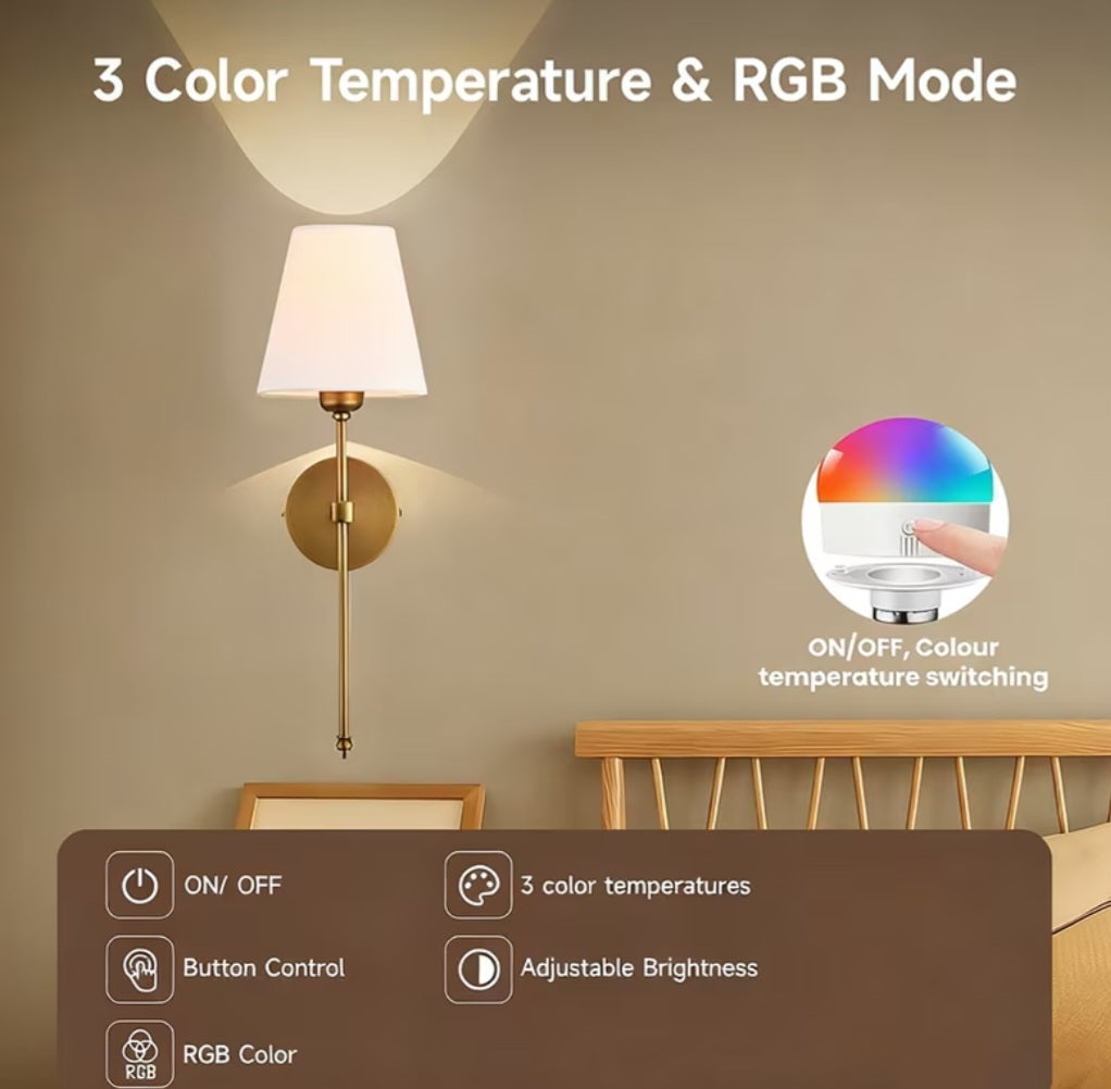 Wall Sconces Set Of 2, Dimmable Wall Sconce with Remote Control, Indoor Wall Lamp for Bedroom, Mid-Century Modern Wall Light (Golden, 55.88 cm)