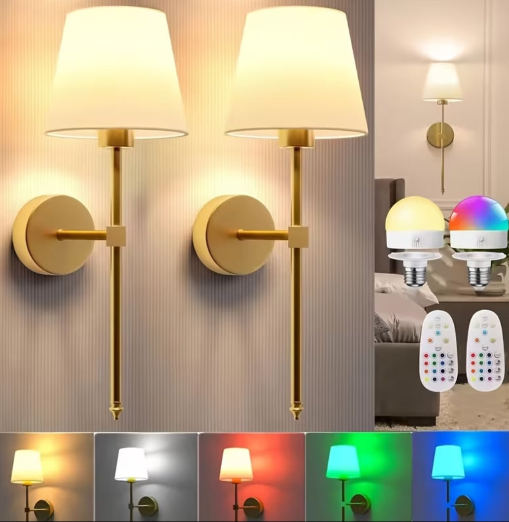 Wall Sconces Set Of 2, Dimmable Wall Sconce with Remote Control, Indoor Wall Lamp for Bedroom, Mid-Century Modern Wall Light (Golden, 55.88 cm)