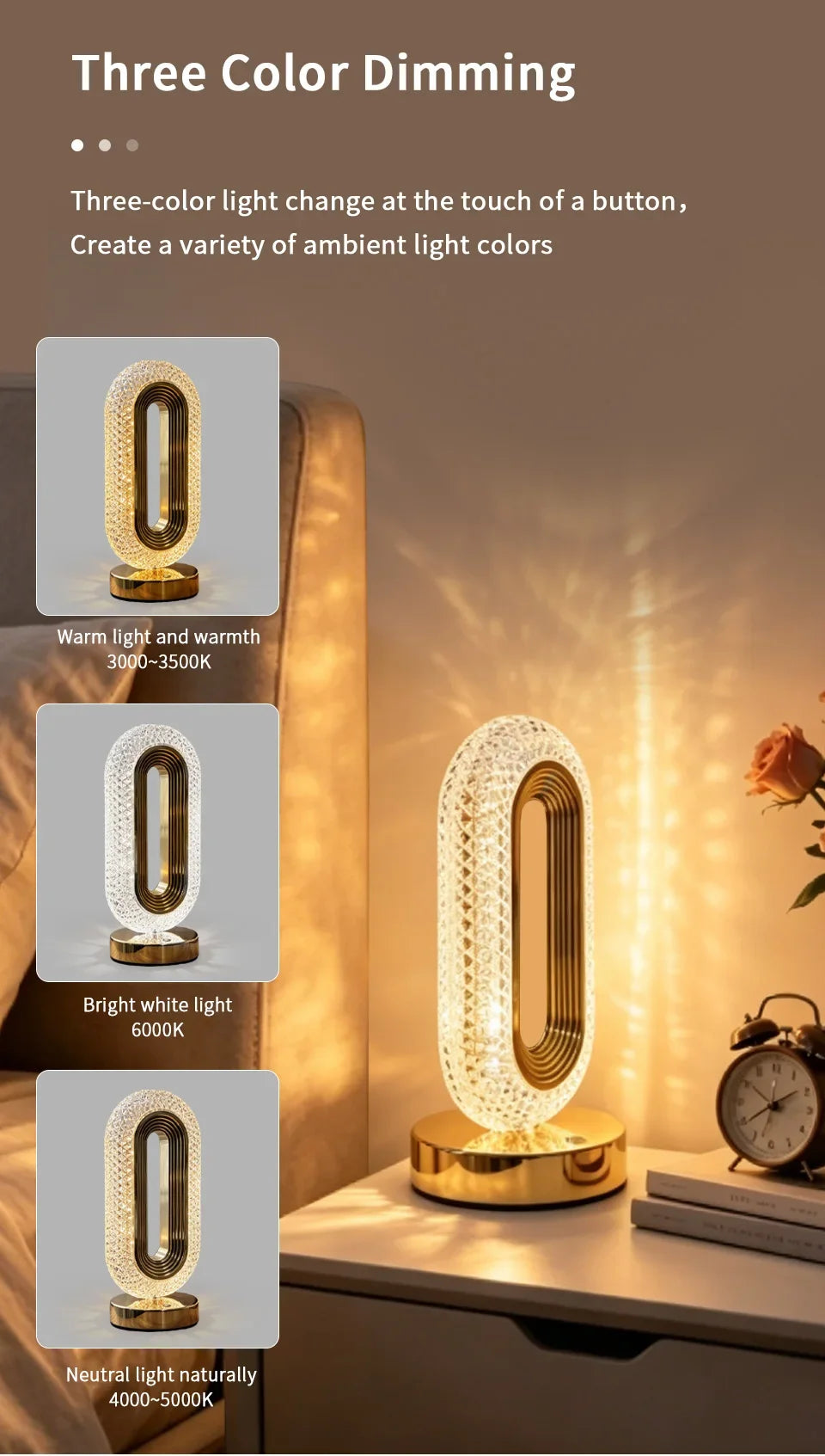 Rechargeable LED Crystal Table Lamp Touch