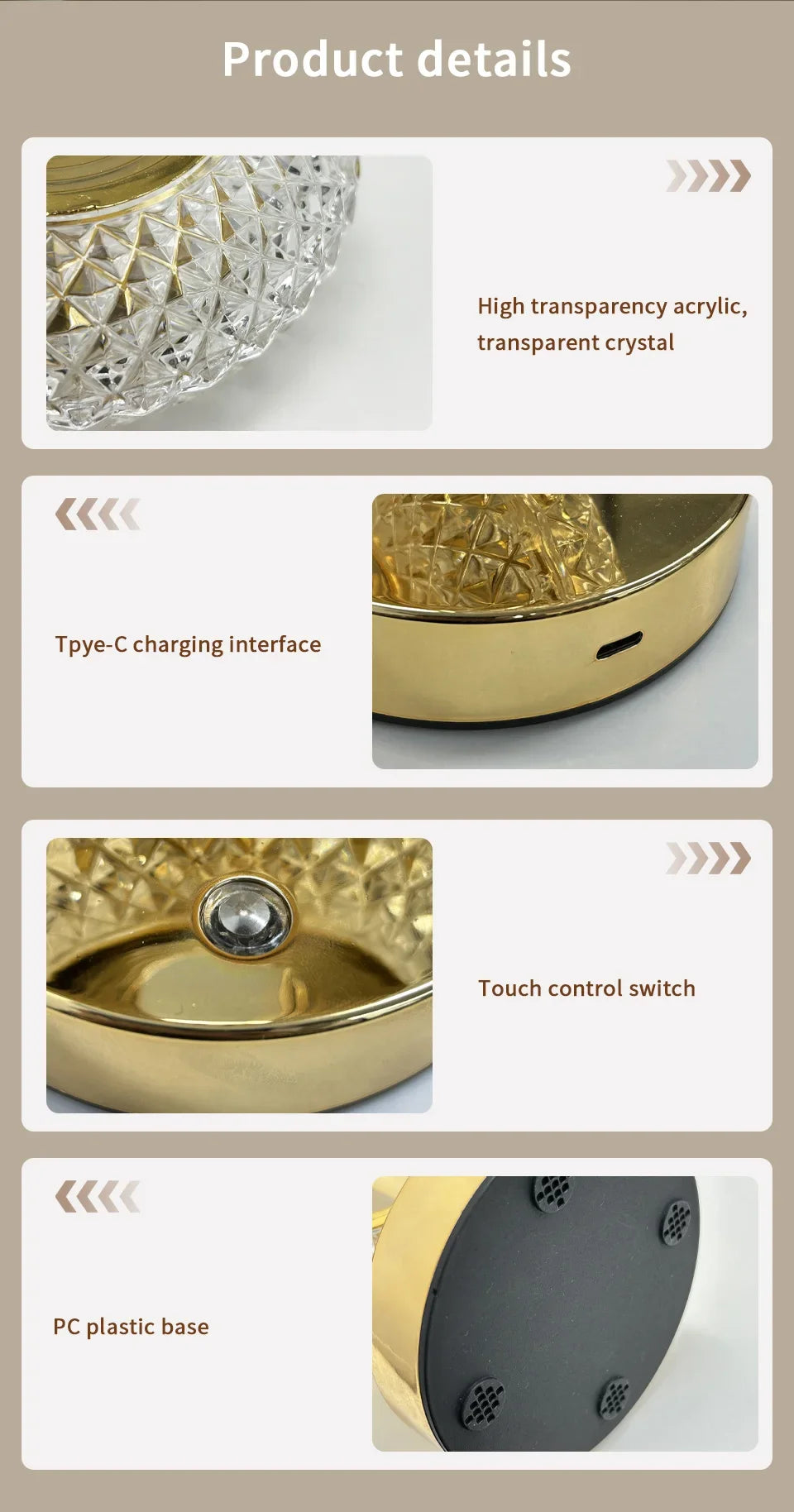 Rechargeable LED Crystal Table Lamp Touch