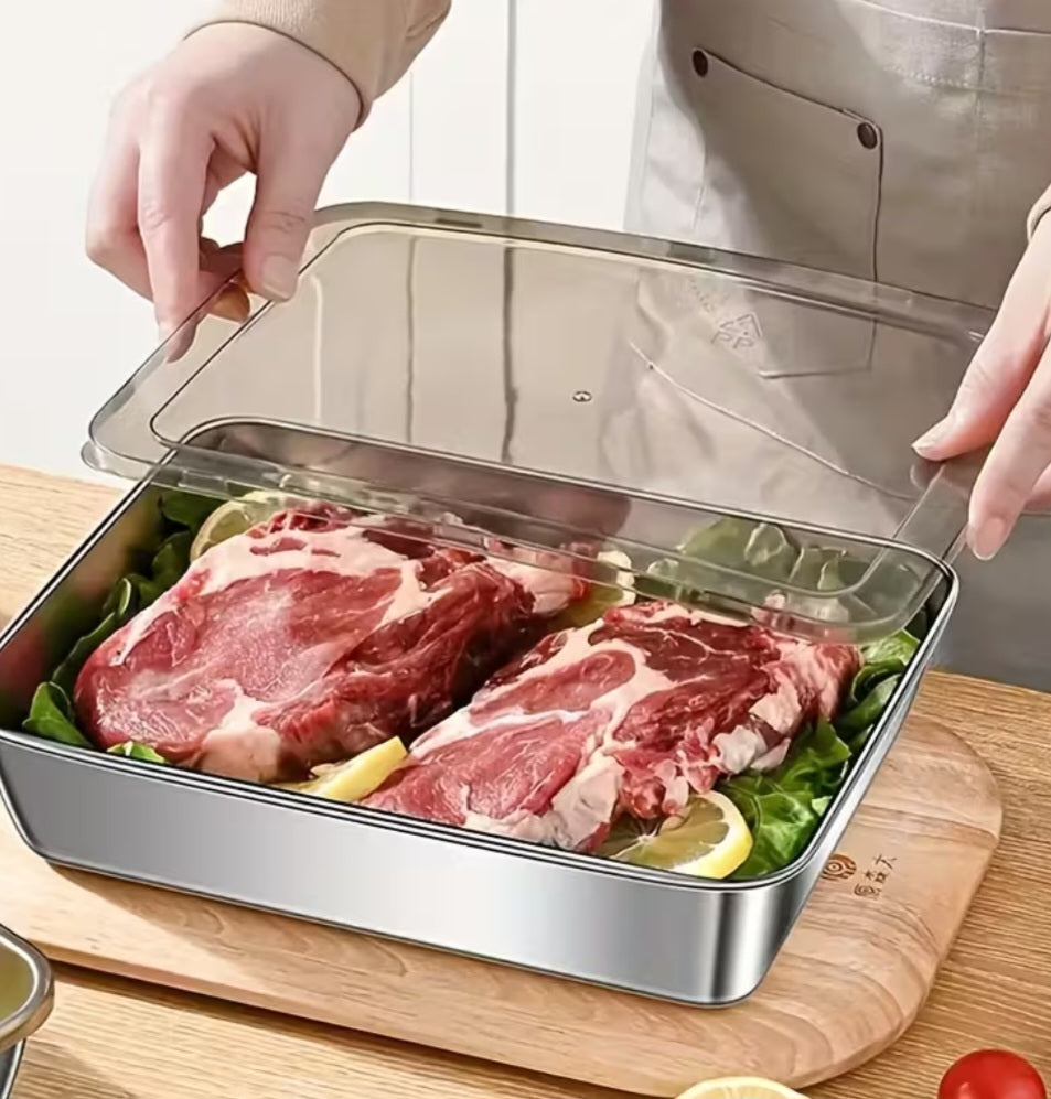 3pcs Set of Stainless Steel Food Storage Containers, Leak-Proof, baking trays