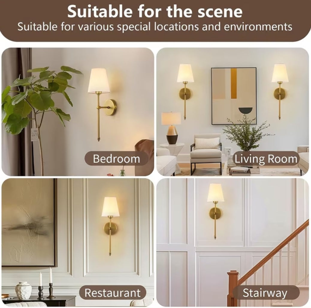 Wall Sconces Set Of 2, Dimmable Wall Sconce with Remote Control, Indoor Wall Lamp for Bedroom, Mid-Century Modern Wall Light (Golden, 55.88 cm)