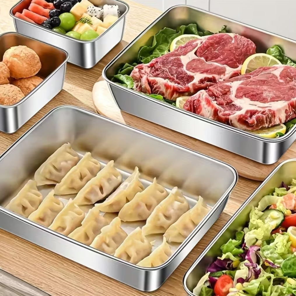 3pcs Set of Stainless Steel Food Storage Containers, Leak-Proof, baking trays