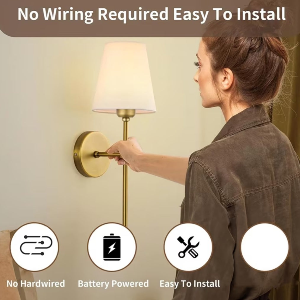 Wall Sconces Set Of 2, Dimmable Wall Sconce with Remote Control, Indoor Wall Lamp for Bedroom, Mid-Century Modern Wall Light (Golden, 55.88 cm)