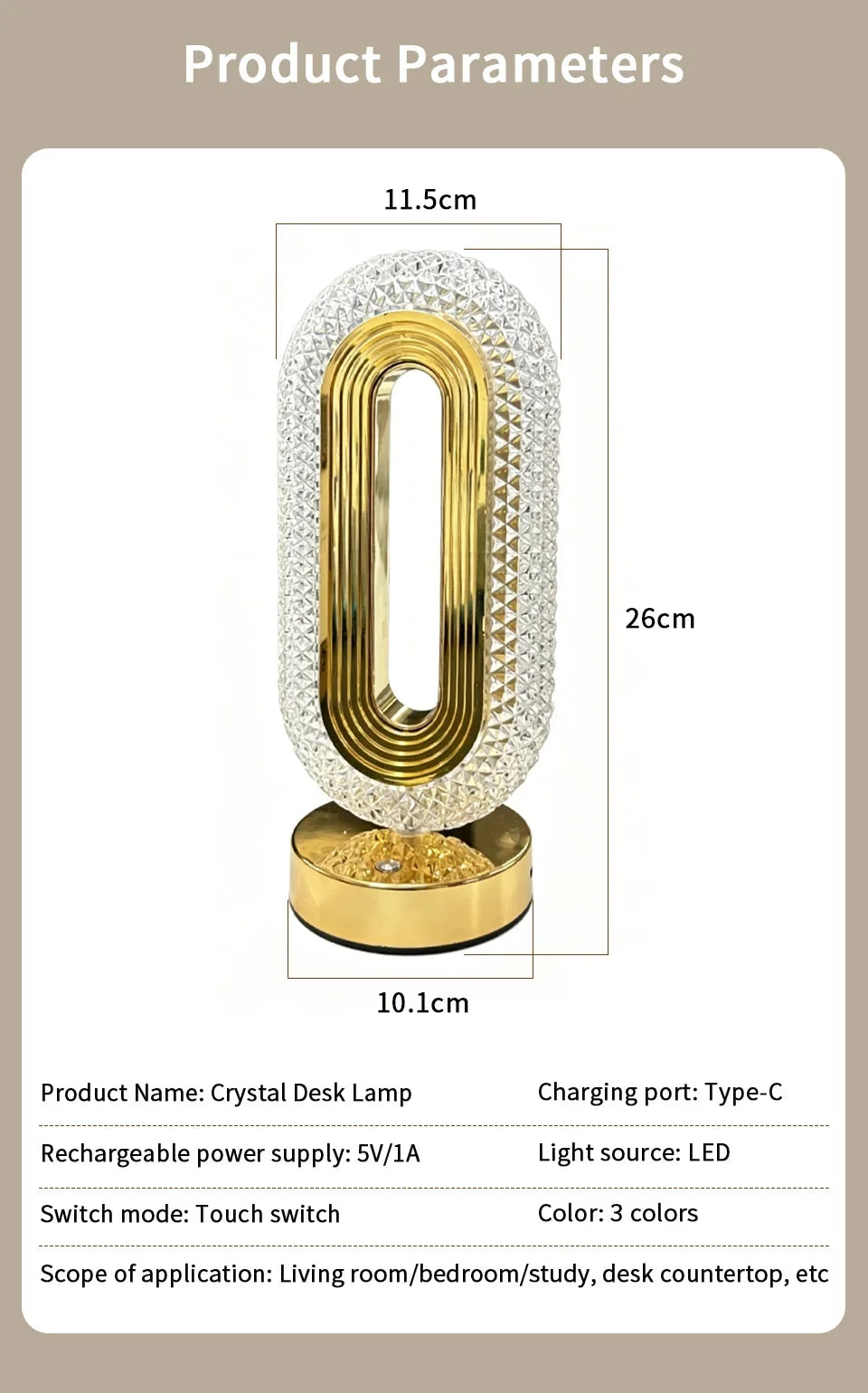 Rechargeable LED Crystal Table Lamp Touch