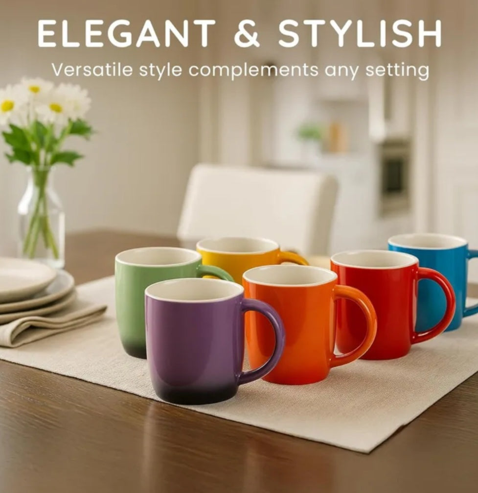Colourfully mugs Set of 6 Colourful Stoneware Coffee Tea Mugs Microwave Safe