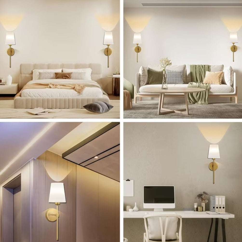 Wall Sconces Set Of 2, Dimmable Wall Sconce with Remote Control, Indoor Wall Lamp for Bedroom, Mid-Century Modern Wall Light (Golden, 55.88 cm)